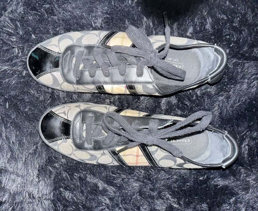 Coach Jayme Signature Canvas and Plaid Low Top Sneakers with Patent Leather Trim